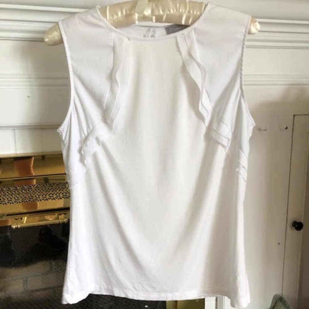 Andrew Marc White Sleeveless Ruffle-Trim Blouse